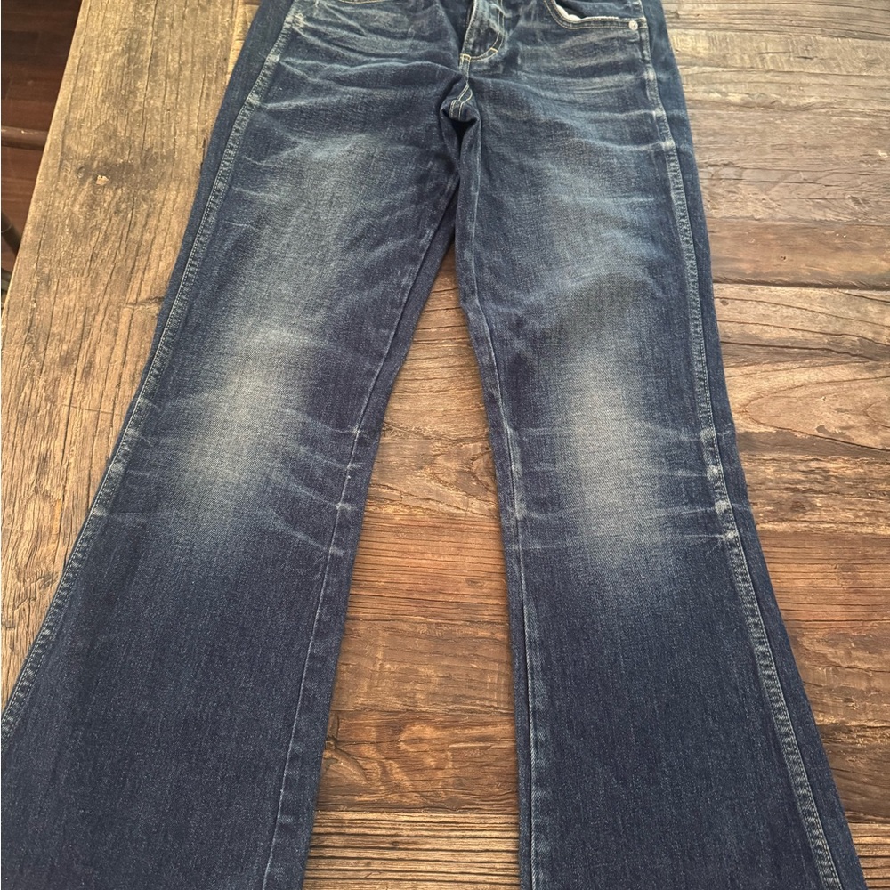 AMO Blue Boot Cut Flare Pants frayed